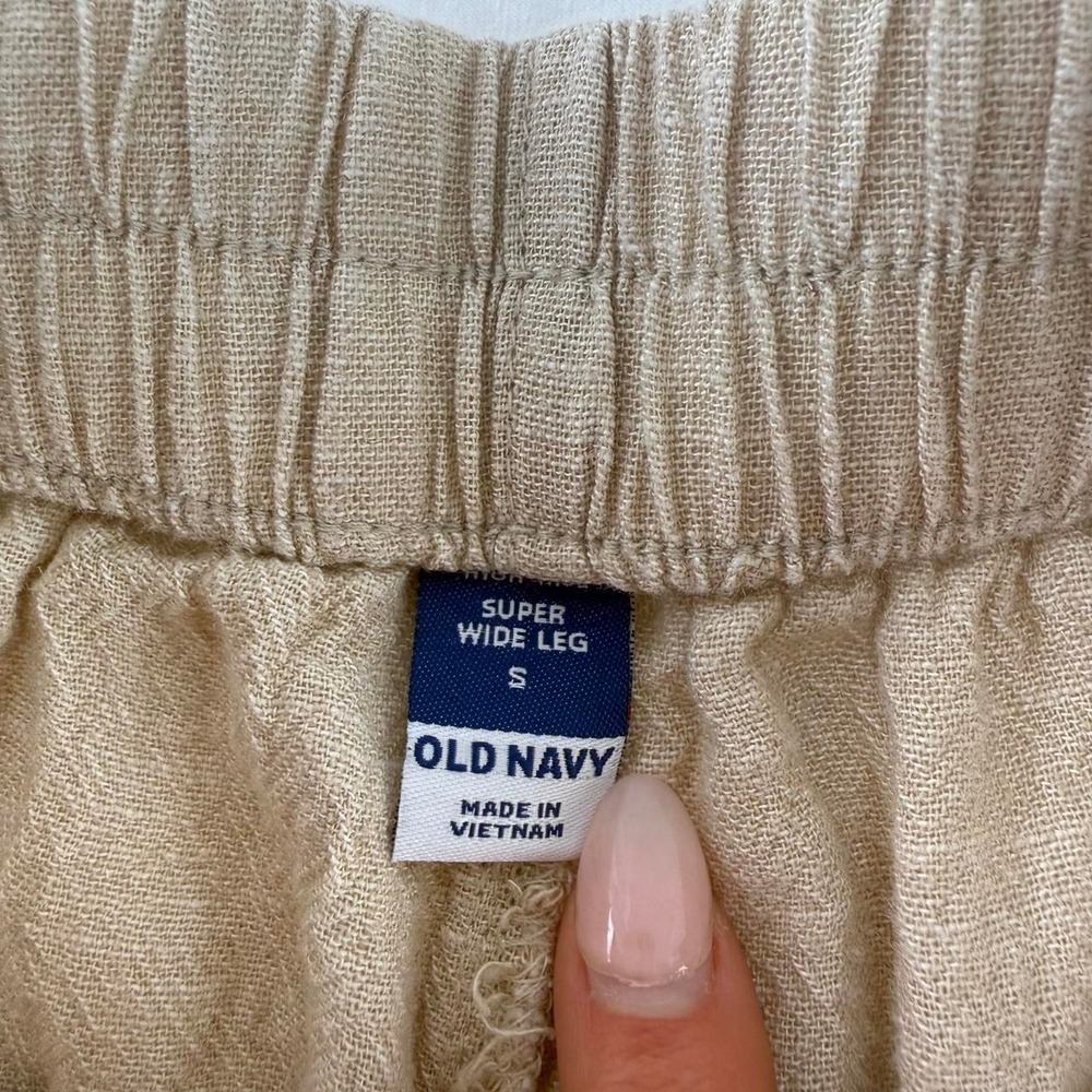 Old Navy Beige Super Wide Leg Linen Blend Pants Womens S Old Money Beach Resort - Picture 4 of 8
